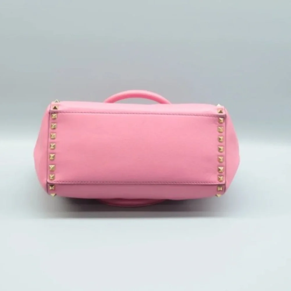 100% Authentic VALENTINO GARAVANI Rockstud Pink Leather Satchel Bag - Picture 5 of 12